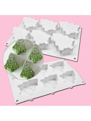 แม่พิมพ์ซิลิโคนต้นคริสต์มาส 6 แม่พิมพ์ช็อกโกแลตมูส