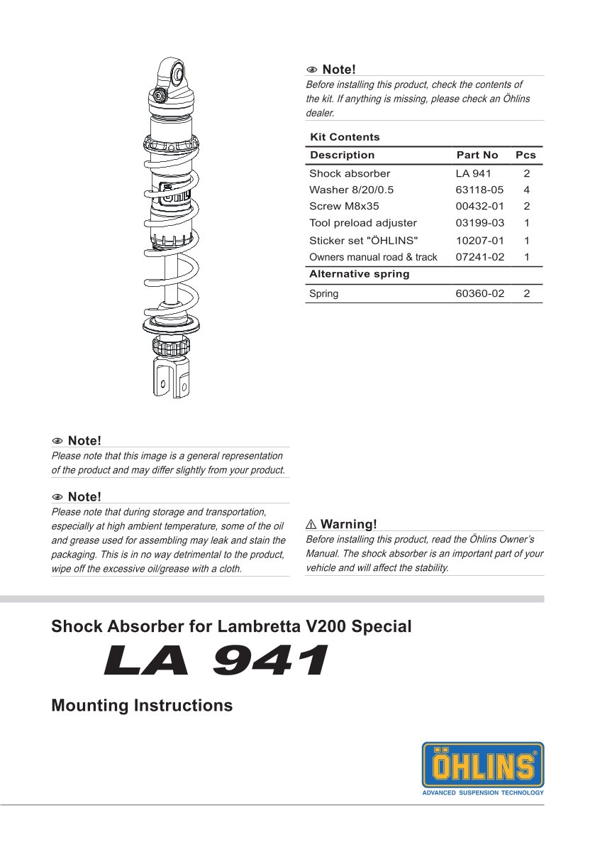 โช๊คหลัง OHLINS LA941 FOR Lambretta V200