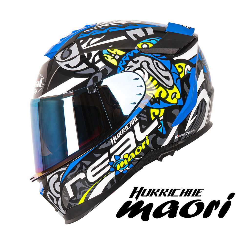 หมวกกันน็อคเต็มใบ หมวกกันน็อค Real Helmets รุ่น Hurricane Maori สีดำ-น้ำเงิน