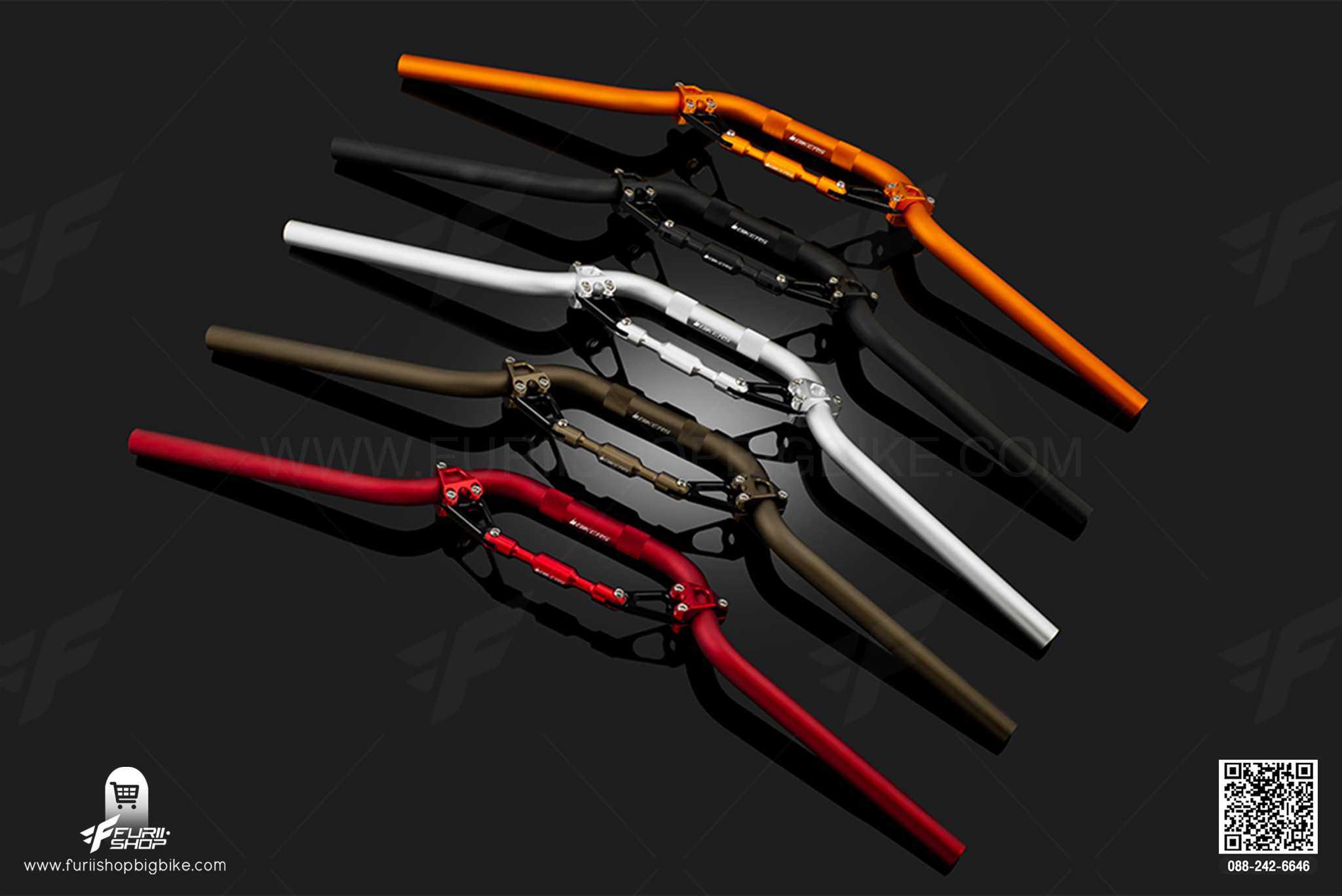 ชุดแฮนด์บาร์พร้อมแกนค้ำแฮนด์ (Handle Bar with Cross Bar) Bikers Kawasaki Z125 แฮนด์มอร์เตอร์ไซค์ แฮนด์บิ๊กไบค์ handlebar แฮนด์บาร์