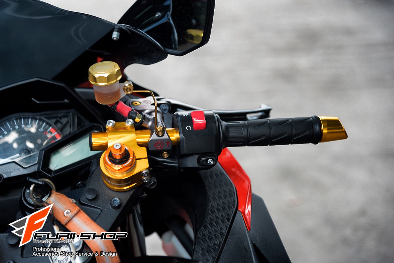 แฮนด์จับโช๊ค Racing boy สีทอง สำหรับ Ninja และ Z