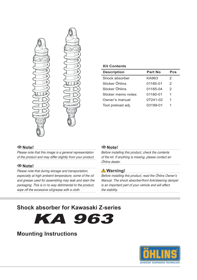 โช๊คหลังแต่ง Ohlins KA963 For Kawasaki Universal ปี All
