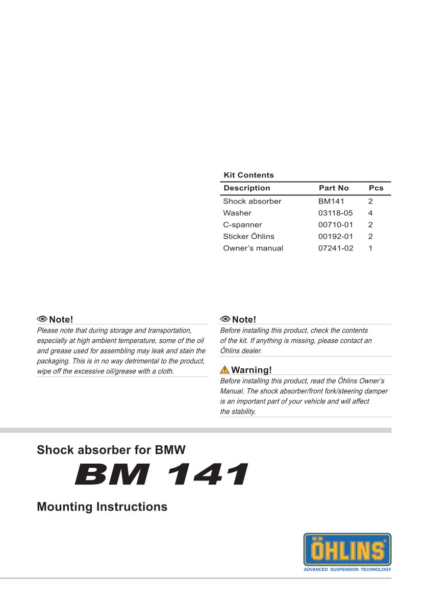 โช๊คหลังแต่ง Ohlins BM141 For BMW R 50/5 ปี All