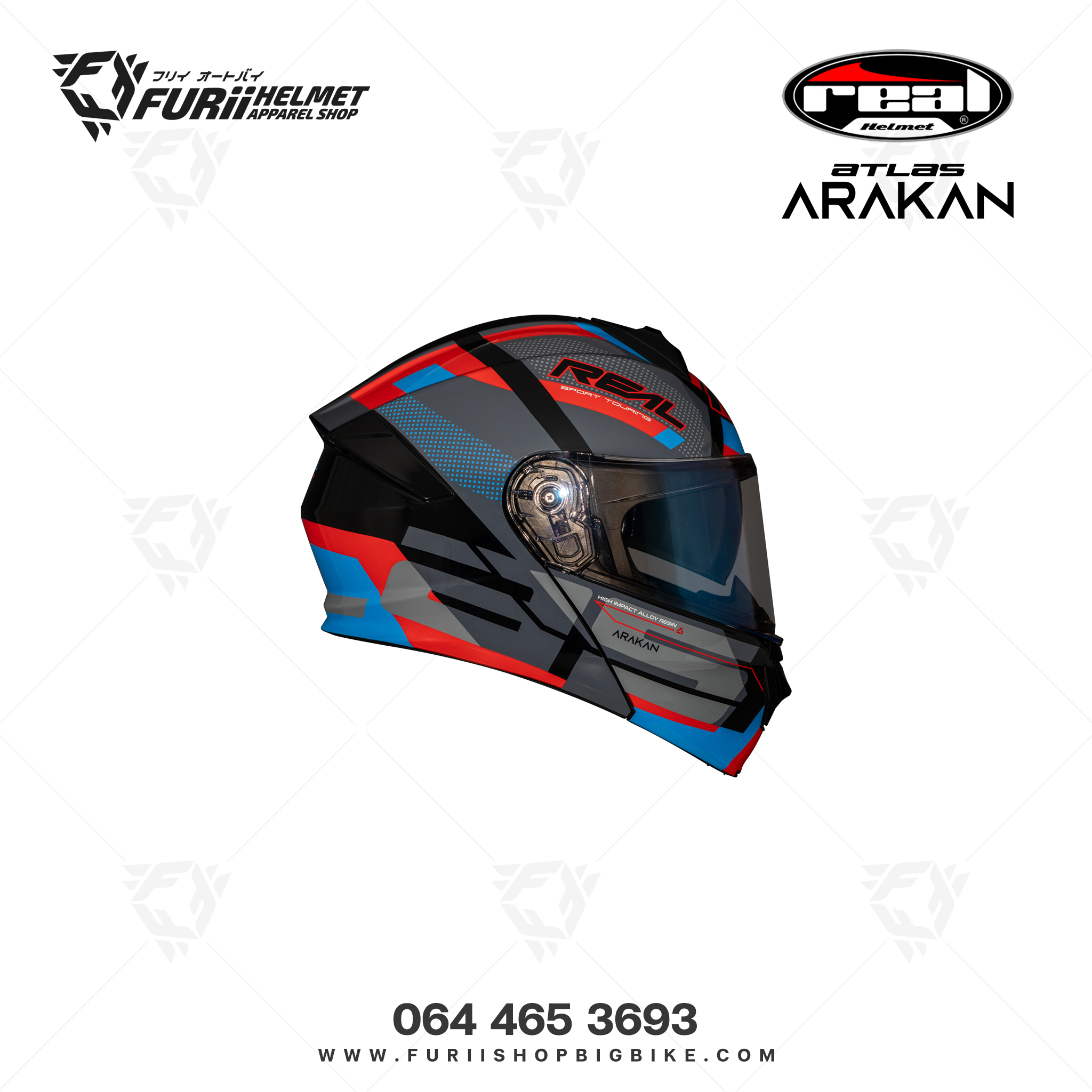 หมวกกนน็อคเต็มใบ Real Atlas Arakan : ดำ-แดง-น้ำเงิน