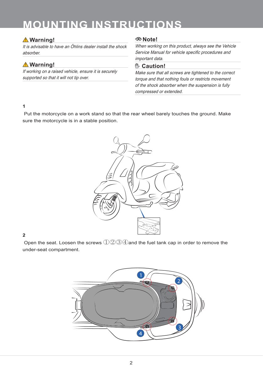 โช๊คหลังแต่ง Ohlins PI913 For Vespa GTS150/GTS300 ปี 2019-2023