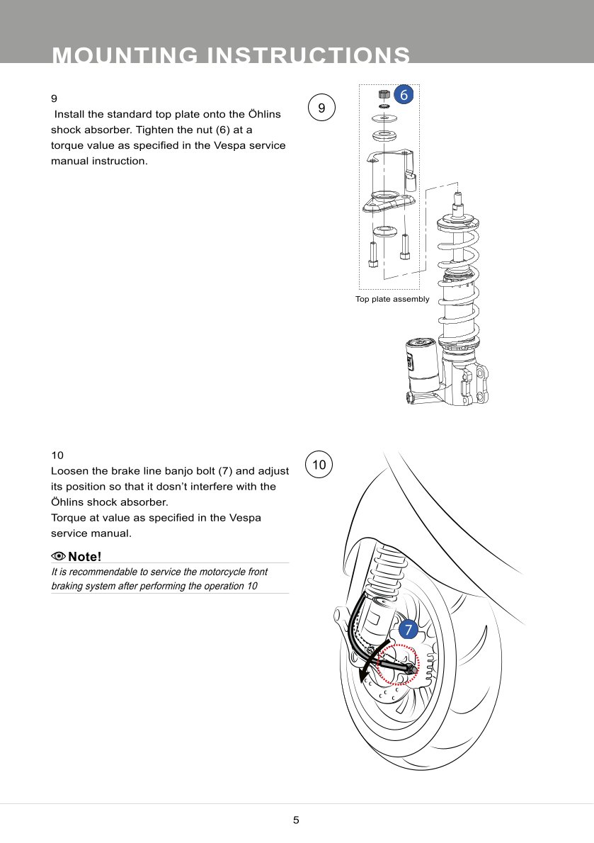 โช้คหน้า OHLINS PI101 For Vespa Sprint 125 ABS 2016-2021