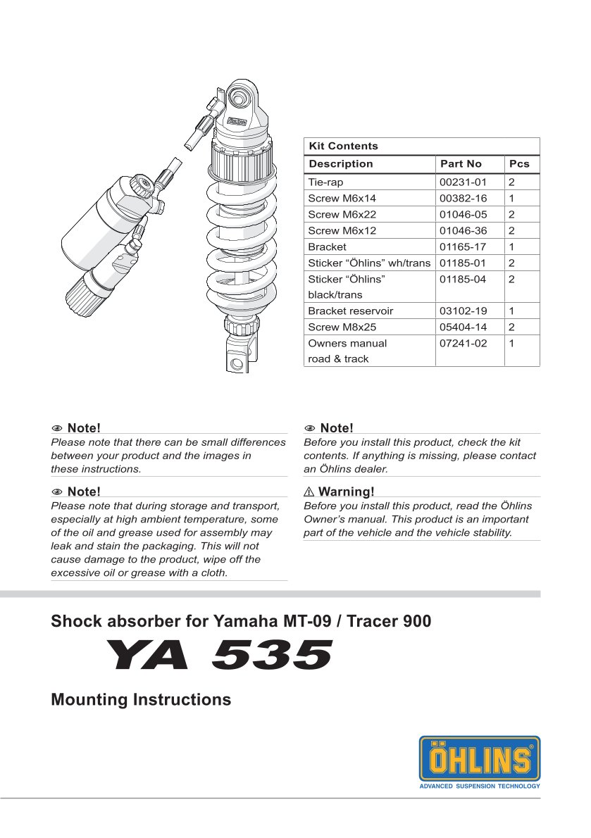 โช๊คหลัง OHLINS YA535 FOR YAMAHA MT09 มี SUBTANK
