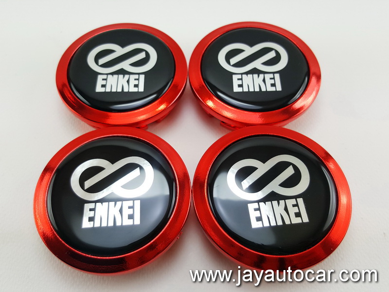 ฝาล้อรถยนต์ สำหรับ ล้อแม็ก สติ๊กเกอร์ โลโก้ ENKEI สีแดง ขนาด 58 มิล 1ชุด 4ชิ้น