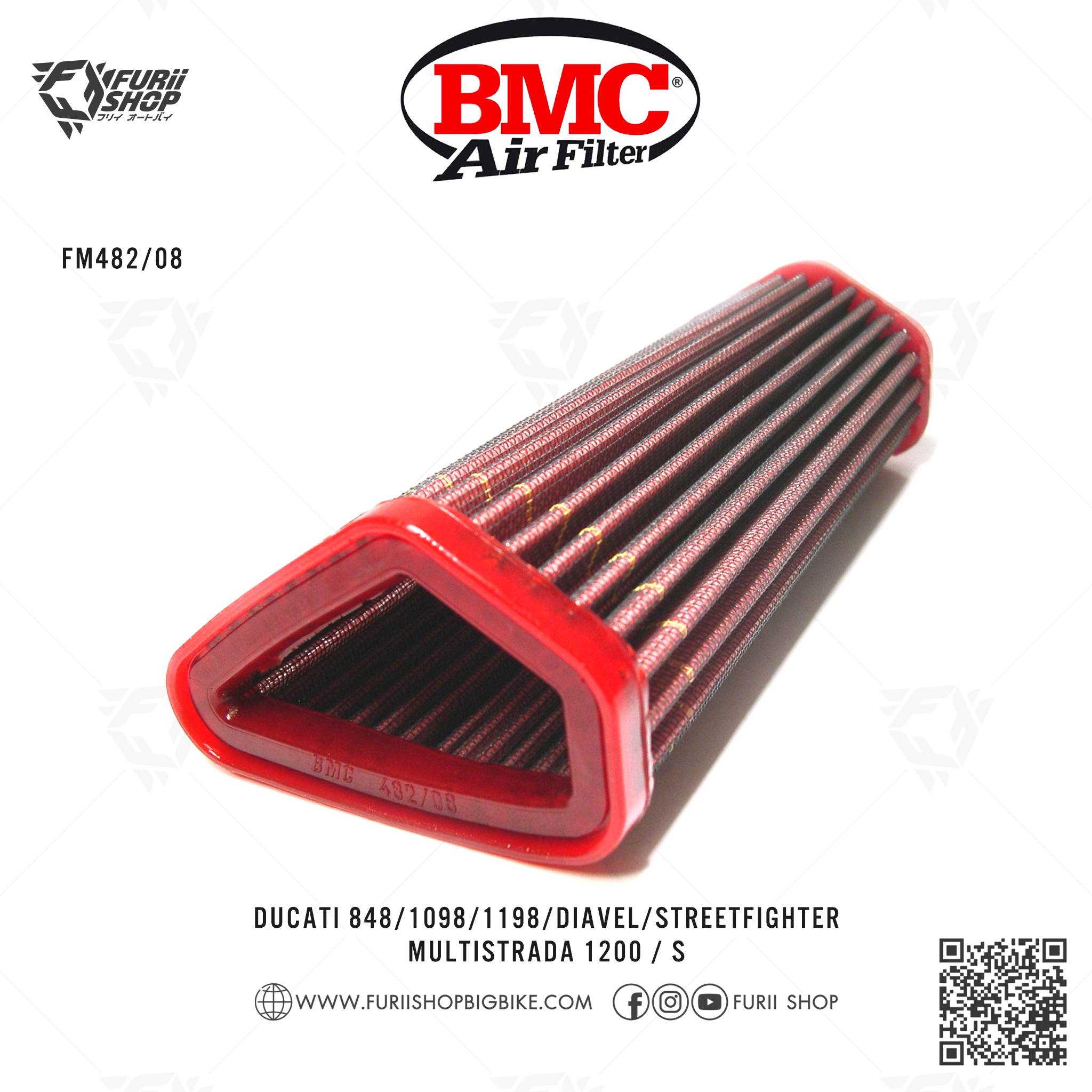 กรองอากาศ BMC DUCATI 848/1098/1198 / DIAVEL / STREETFIGHTER / MULTISTRADA 1200 S