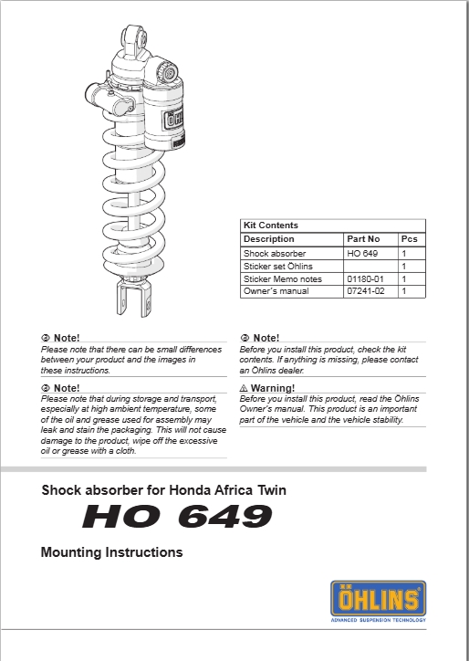 โช๊คหลังแต่ง Ohlins HO649 For Honda CRF1100 Africa Twin ABS (Showa) ปี 2020-2023