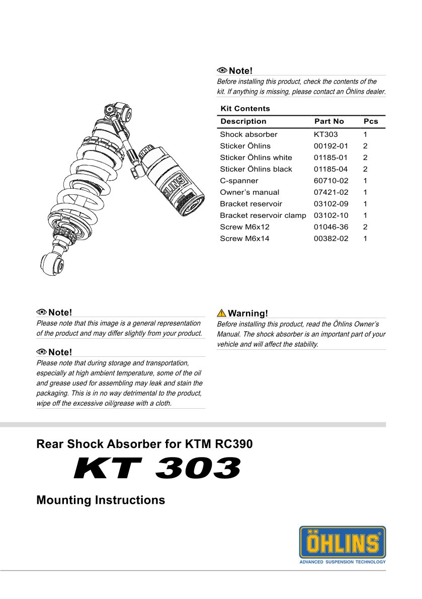 โช๊คหลัง โช๊คอัพ โช๊คแต่ง โช๊คมอเอตร์ไซค์ OHLINS KT303 FOR KTM RC390
