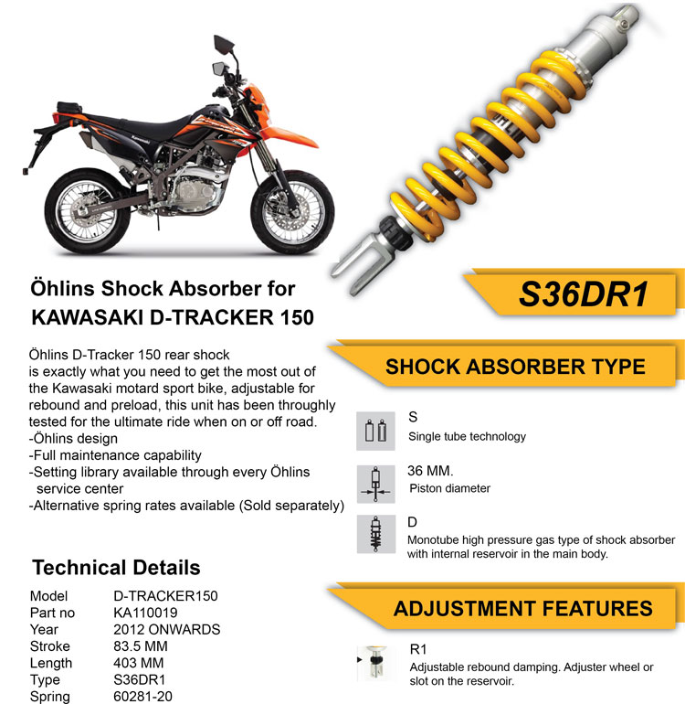 โช๊คหลัง ohlins KAWASAKI D-TRACKER150
