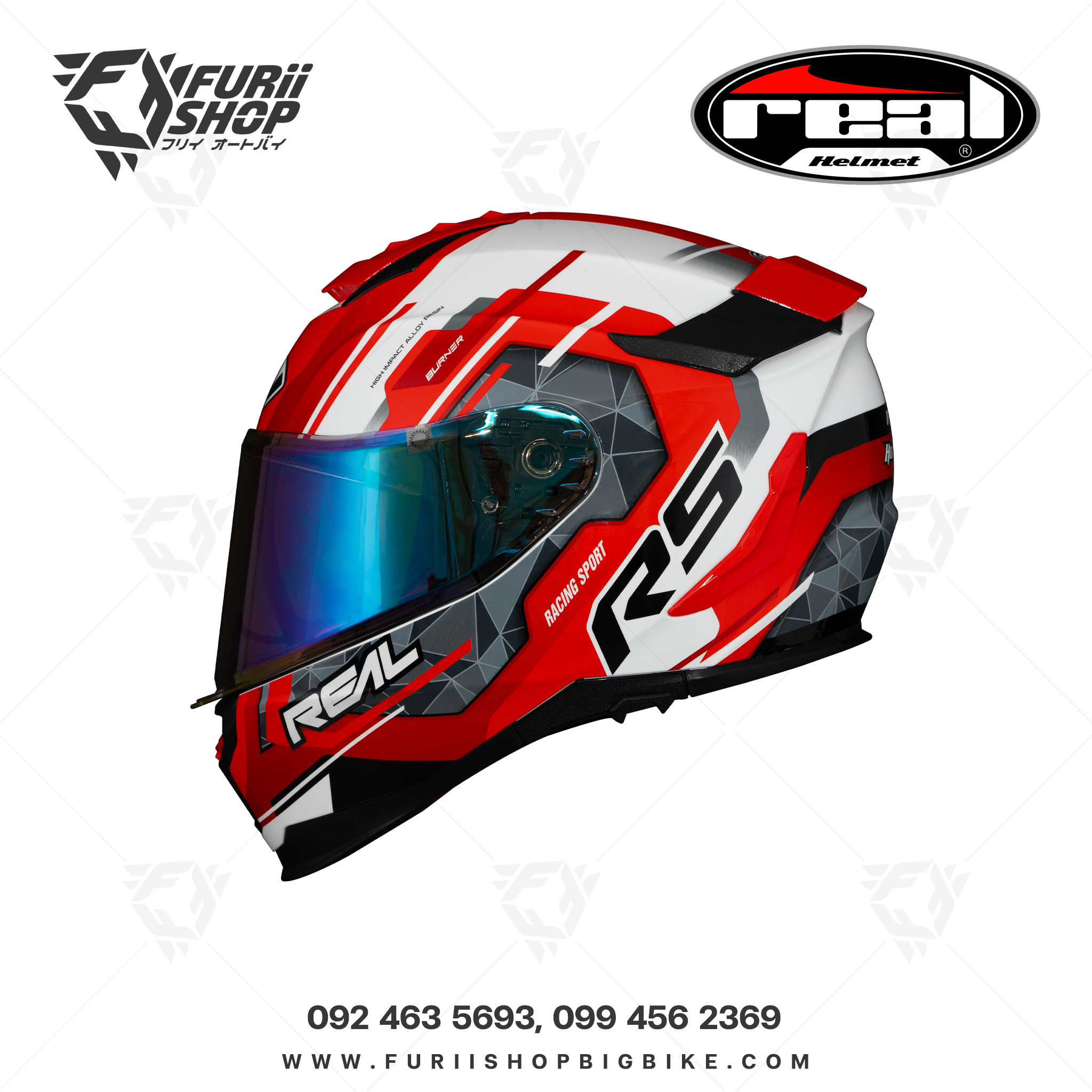 หมวกกันน็อคเต็มใบ Real : Hurricane Burner ขาว-แดง