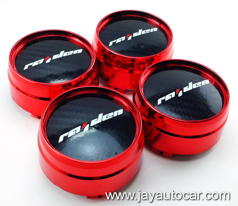 ฝาล้อรถยนต์ ฝาล้อแม็กซ์ ฝาล้อแต่ง สำหรับ ล้อแม็ก Lenso Project D สติ๊กเกอร์ดำ RAIDEN สีแดง ขนาด 64 มิล 1ชุด 4ชิ้น