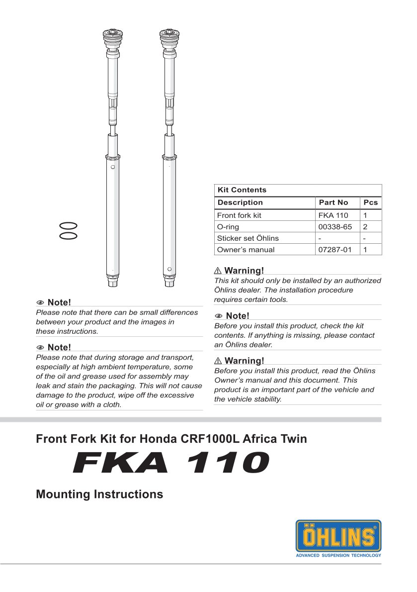 สปริงโช้คหน้า Ohlins FKA110 For Honda CRF1100 Africa Twin DCT (Showa) 2020-2023