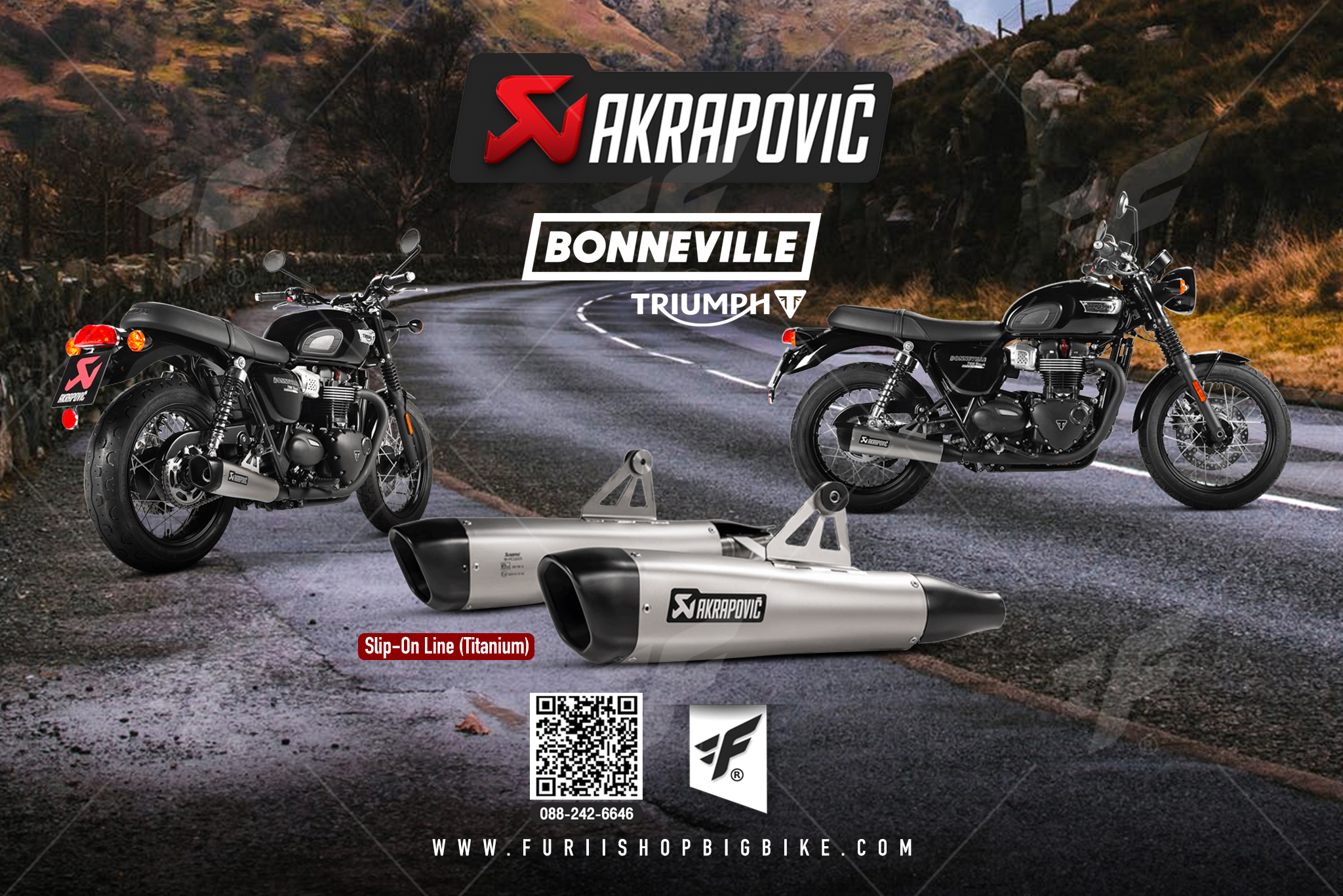 ท่อมอเตอร์ไซค์ Akrapovic TRIUMPH BONEVILLE T100 T120 ท่อแต่ง ท่อสูตร ท่อบิ๊กไบค์ ท่อBigbike ท่อไอเสีย