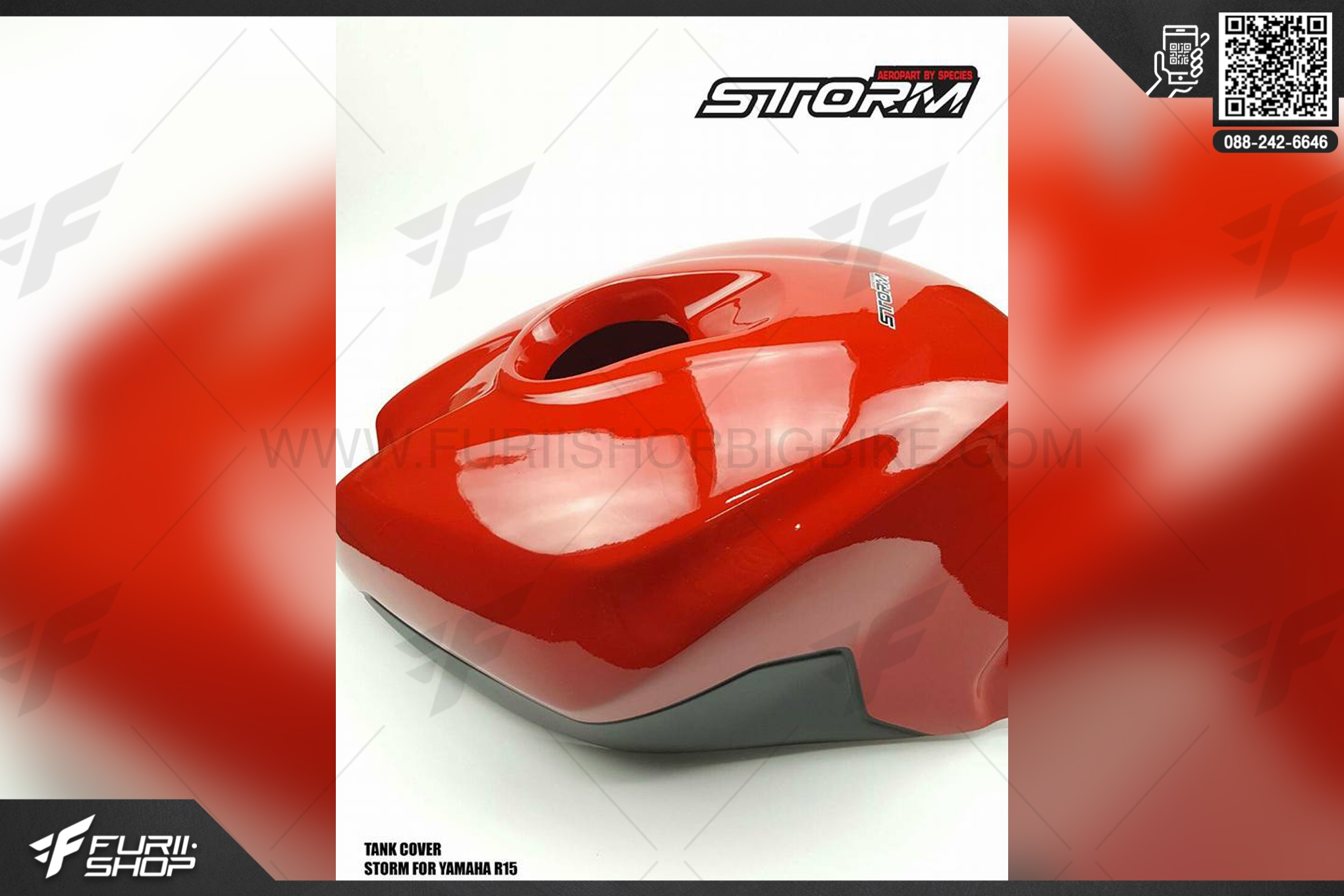 ครอบถังน้ำมัน STORM Rider(สตรอมไรเดอร์) FOR YAMAHA R15 สีแดง