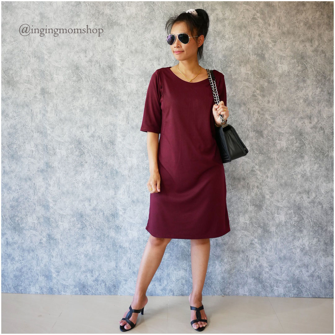 D14_[Size-L-สีเหลือดหมู]_เดรสเปิดให้นมผ้าร่องแขนกระบอกคอปาด+ใส่คลุมท้องได้