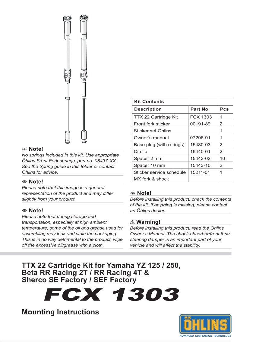 สปริงโช้คหน้า Ohlins FCX1303 For Sherco 300 SE Factory 2020-2023