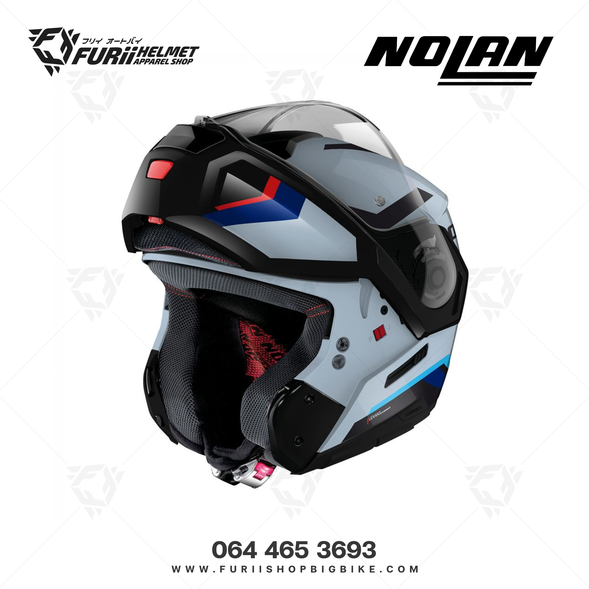 หมวกกันน็อคเต็มใบ NOLAN Lighthouse N.Com Zephyr Glossy Black White Light Blue (50)