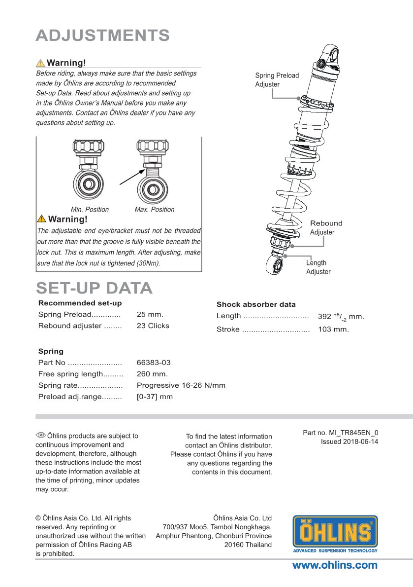 โช๊คหลังแต่ง Ohlins TR845 For Triumph Thruxton R 1200 ปี 2016-2019