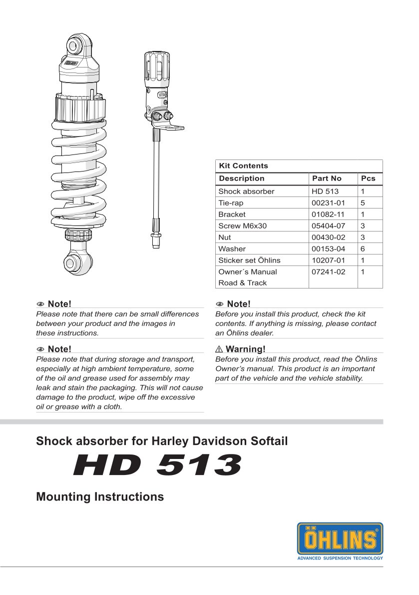 โช๊คหลังแต่ง Ohlins HD513 For Harley-Davidson Softail Breakout ปี 2018-2023