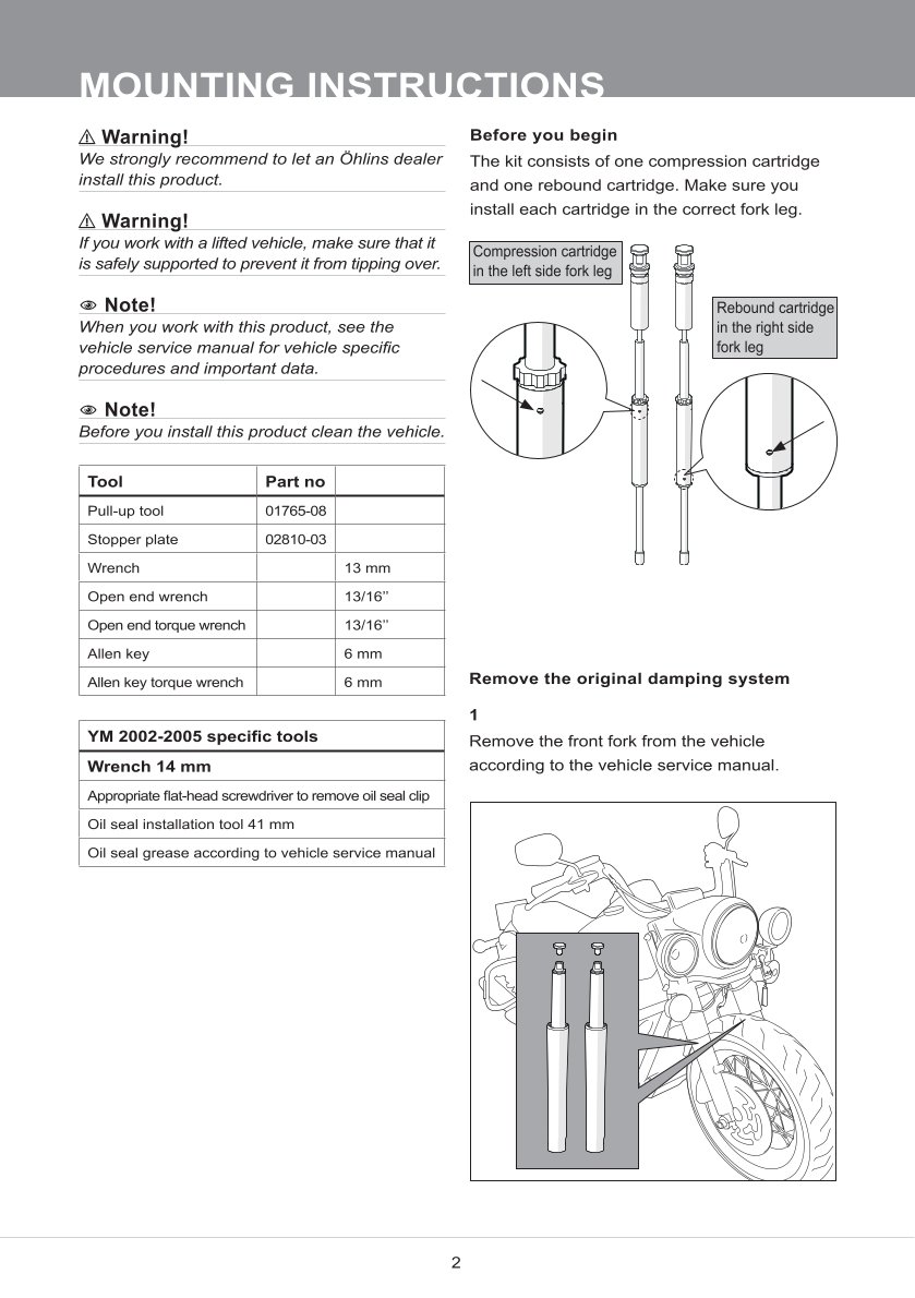 สปริงโช้คหน้า Ohlins FKC101 For Harley-Davidson Ultra Classic 1997-2013