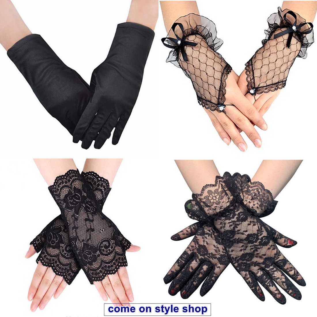 ถุงมือออกงาน สีดำ สั้น เปิดนิ้ว lสำหรับ ปาร์ตี้ หรูหรา การแสดง ประกวด ถ่ายภาพ Short Black Party Gloves พร้อมส่งจากไทย