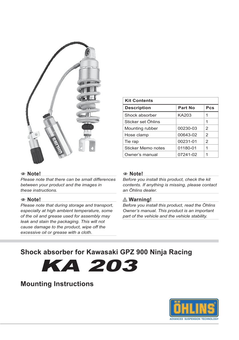 โช๊คหลังแต่ง Ohlins KA203 For Kawasaki GPZ 900 Racing ปี 1999-2000