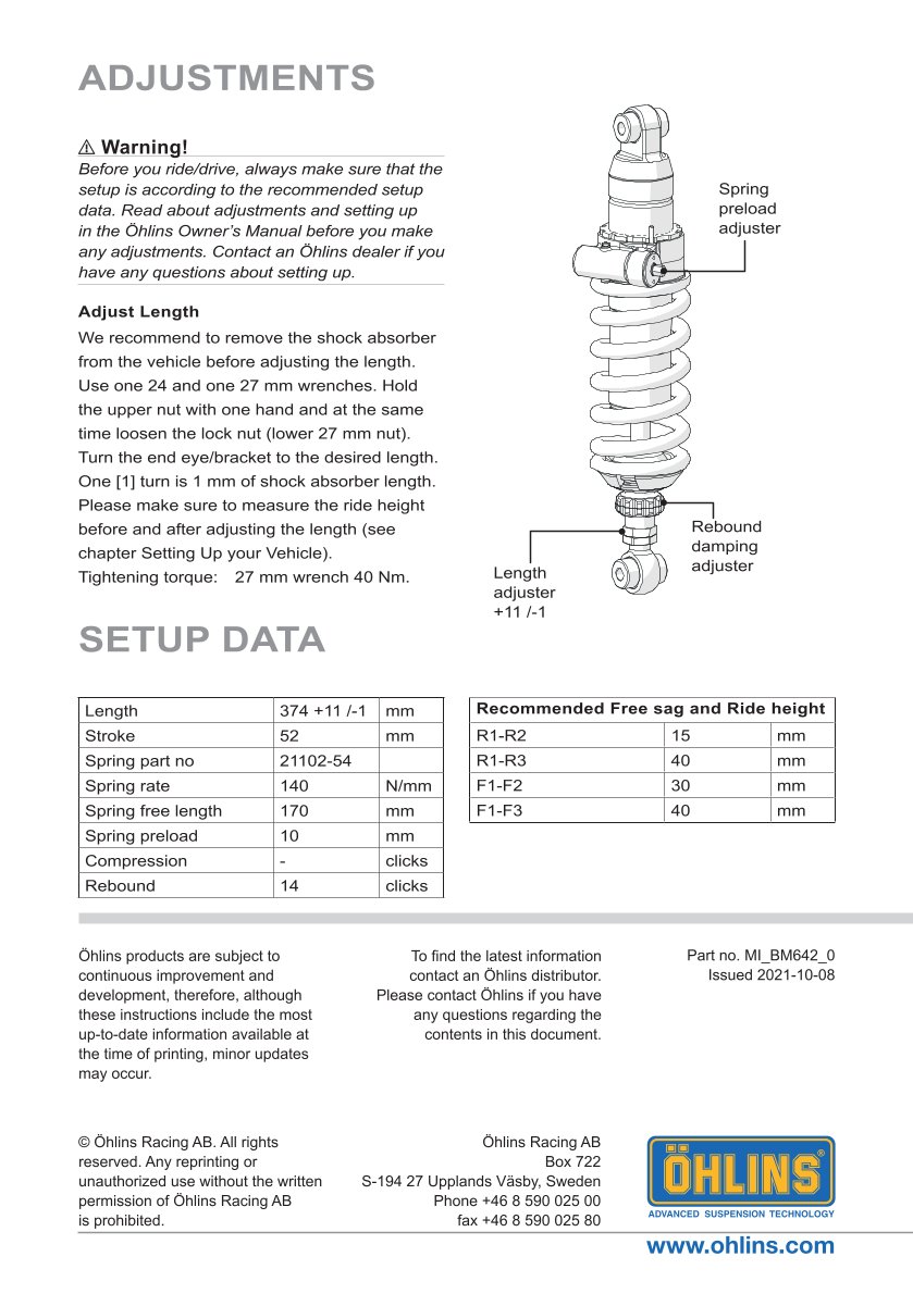 โช๊คหลังแต่ง Ohlins BM642 For BMW R nineT Scrambler ปี 2021-2023
