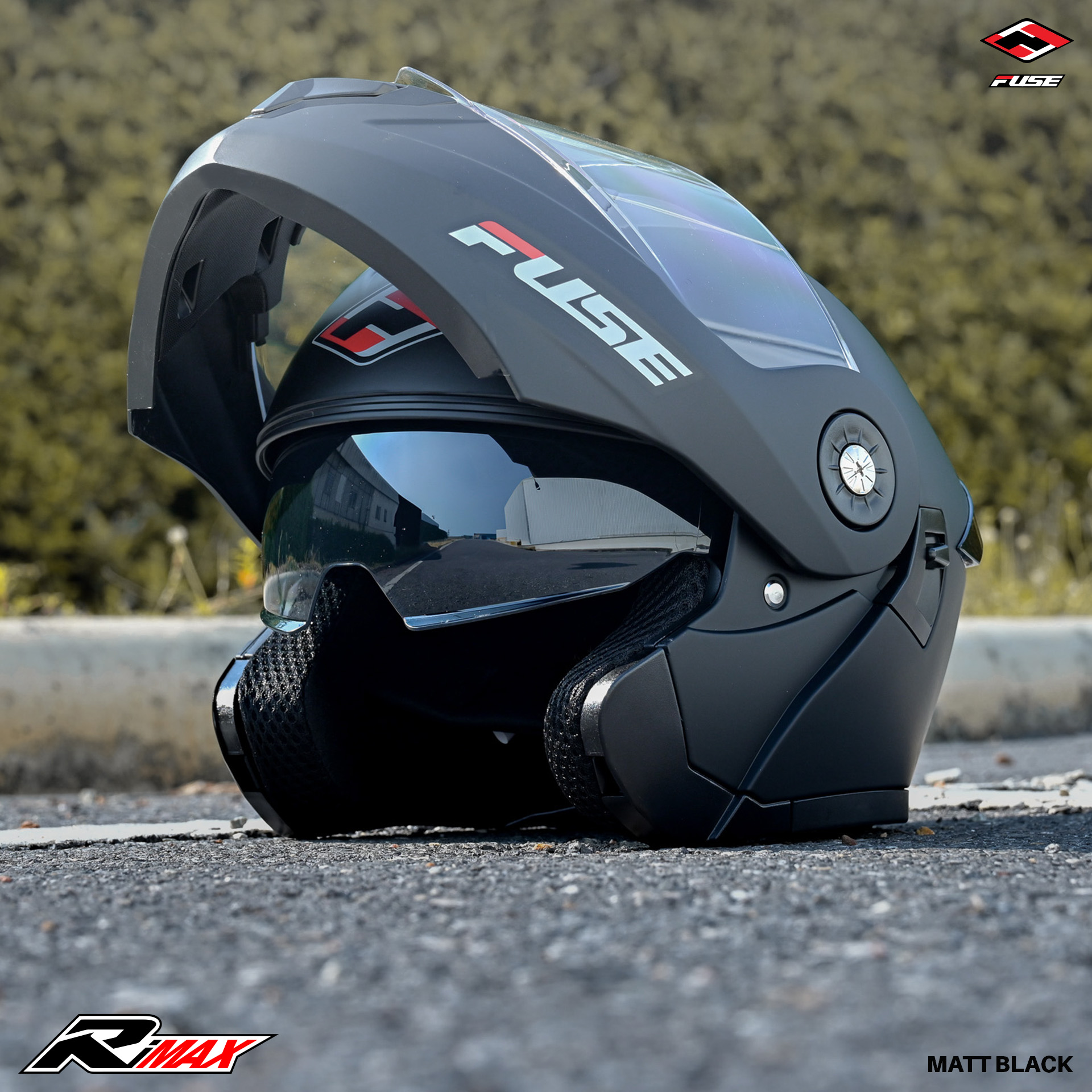 หมวกกันน็อคยกคาง FUSE รุ่น RIMAX แว่น2ชั้น น้ำหนักเบา สปอยเลอร์โฉบเฉี่ยว สี Matt Black