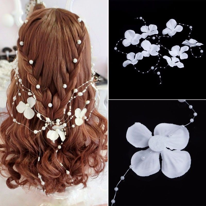 ดอกไม้สีขาวไข่มุกลูกปัดประดับผม เครื่องประดับแต่งงาน ออกงาน White flower Pearls Beads Bridal