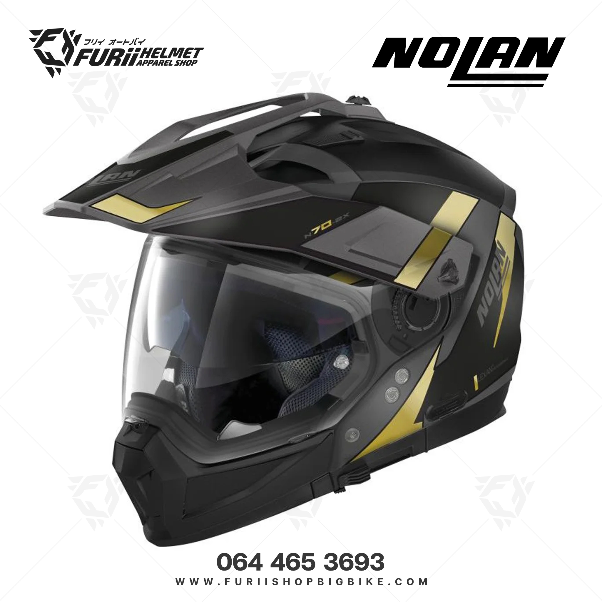 หมวกกันน็อค NOLAN Skyfall N-Com Flat Black Gold Lava Grey (59)