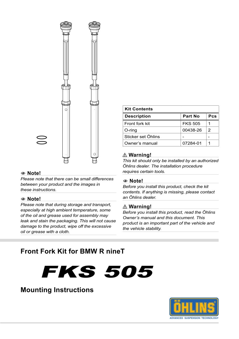 สปริงโช้คหน้า Ohlins FKS505 For BMW R nineT 2017-2023