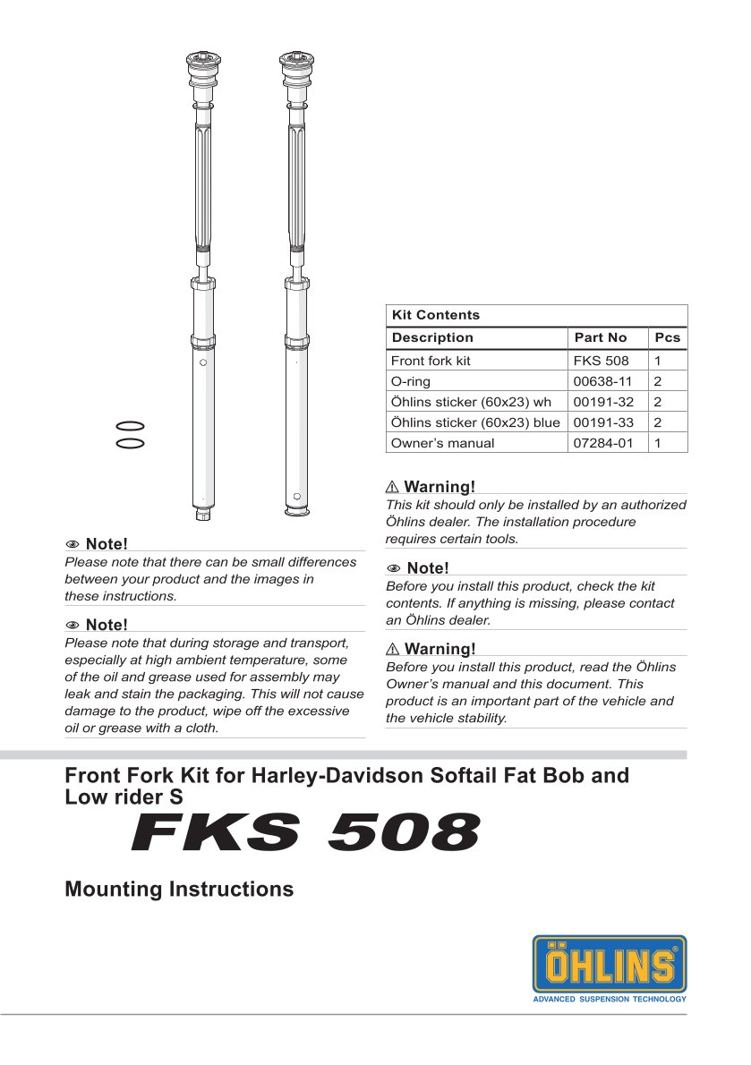 สปริงโช้คหน้า Ohlins FKS508 For Harley-Davidson Softail Low Rider S 2020-2023