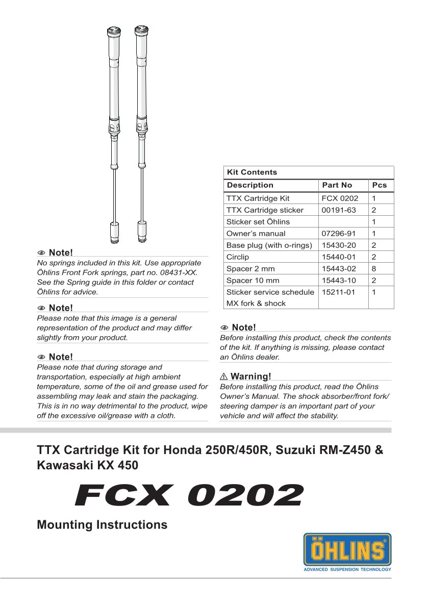 สปริงโช้คหน้า Ohlins FCX0202 For Kawasaki KX 450F 2019-2022