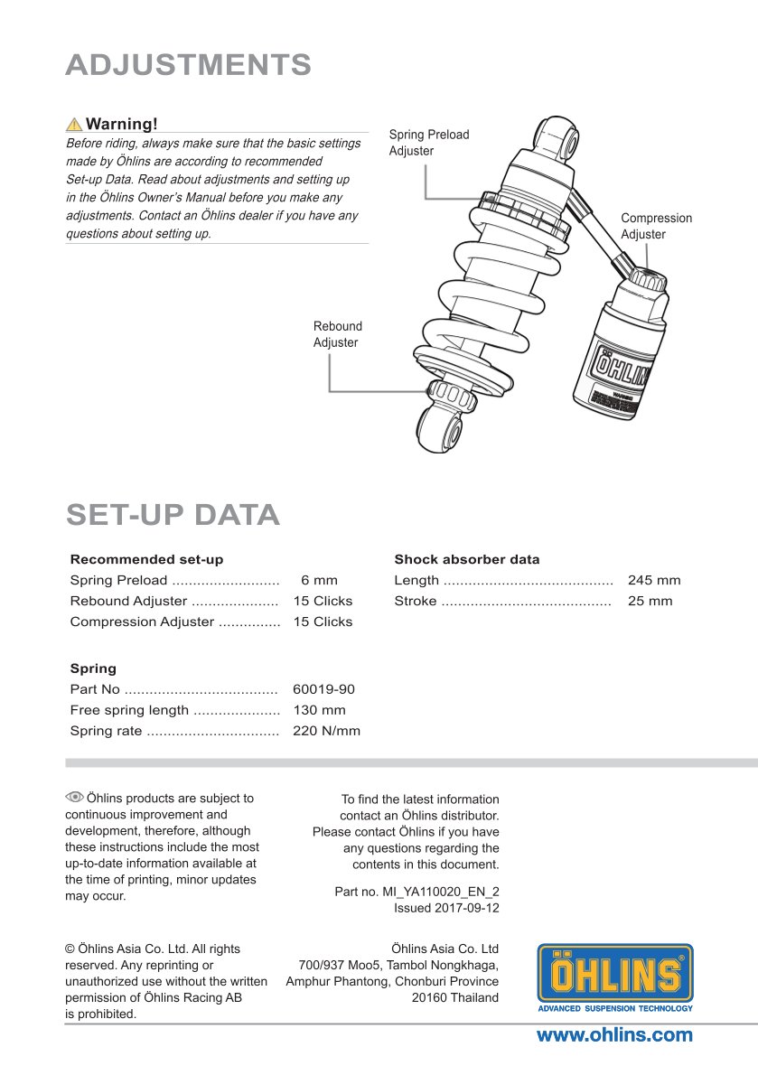 โช๊คหลังแต่ง Ohlins YA110020 For Yamaha Y125Z ปี 2014