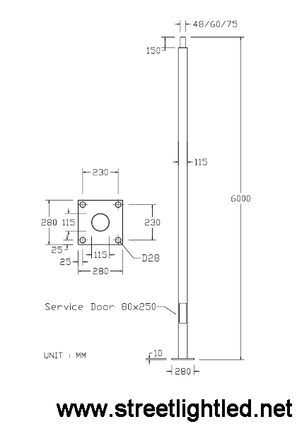 เสาไฟถนนทรงกระบอกกลม สูง 6 เมตร