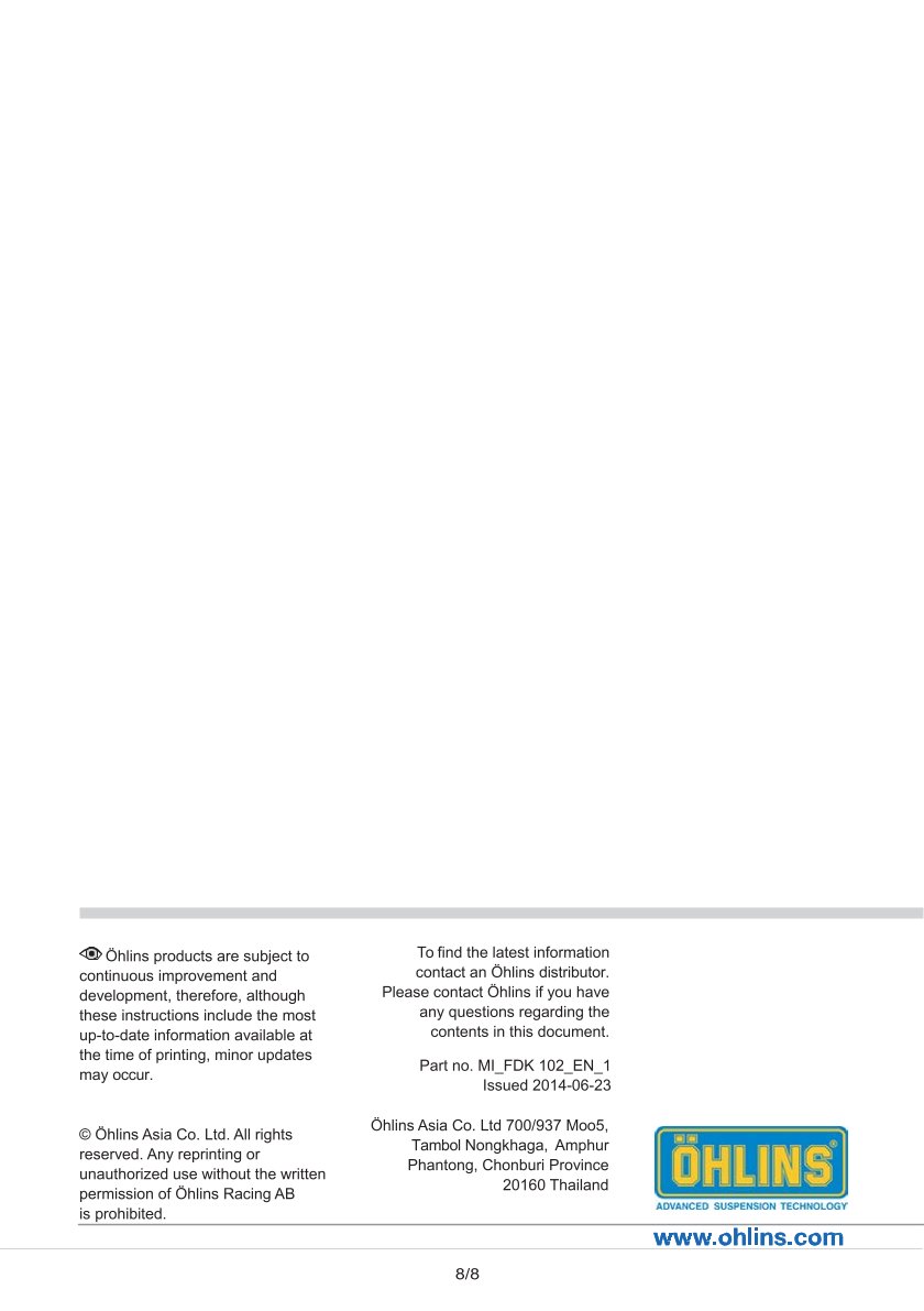 สปริงโช้คหน้า Ohlins FDK102 For Honda Zoomer X 2012-2014