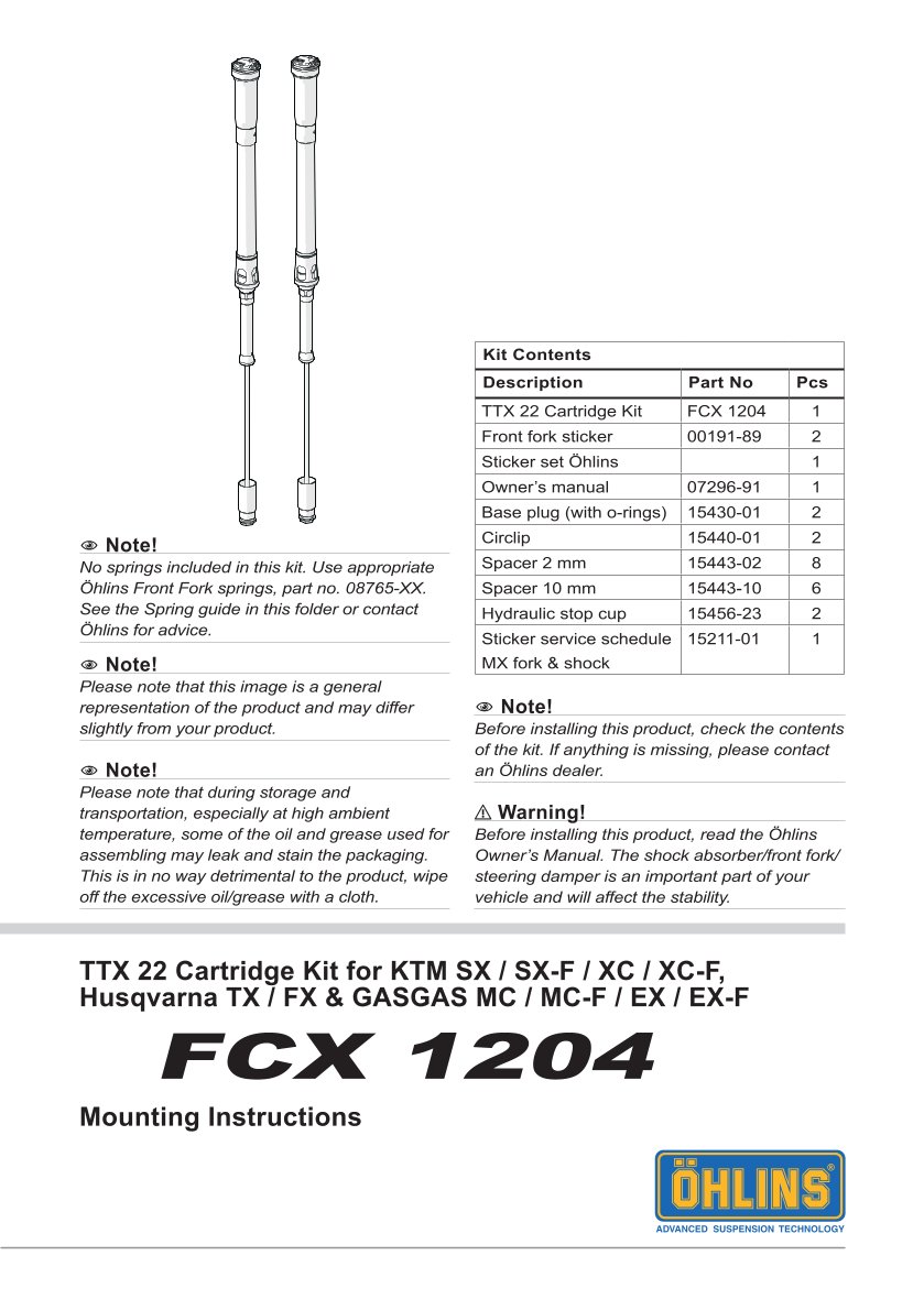 สปริงโช้คหน้า Ohlins FCX1204 For KTM 250 XC 2021-2023