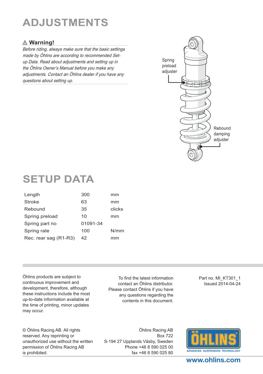โช๊คหลังแต่ง Ohlins KT301 For KTM 125 Duke ปี 2013-2021