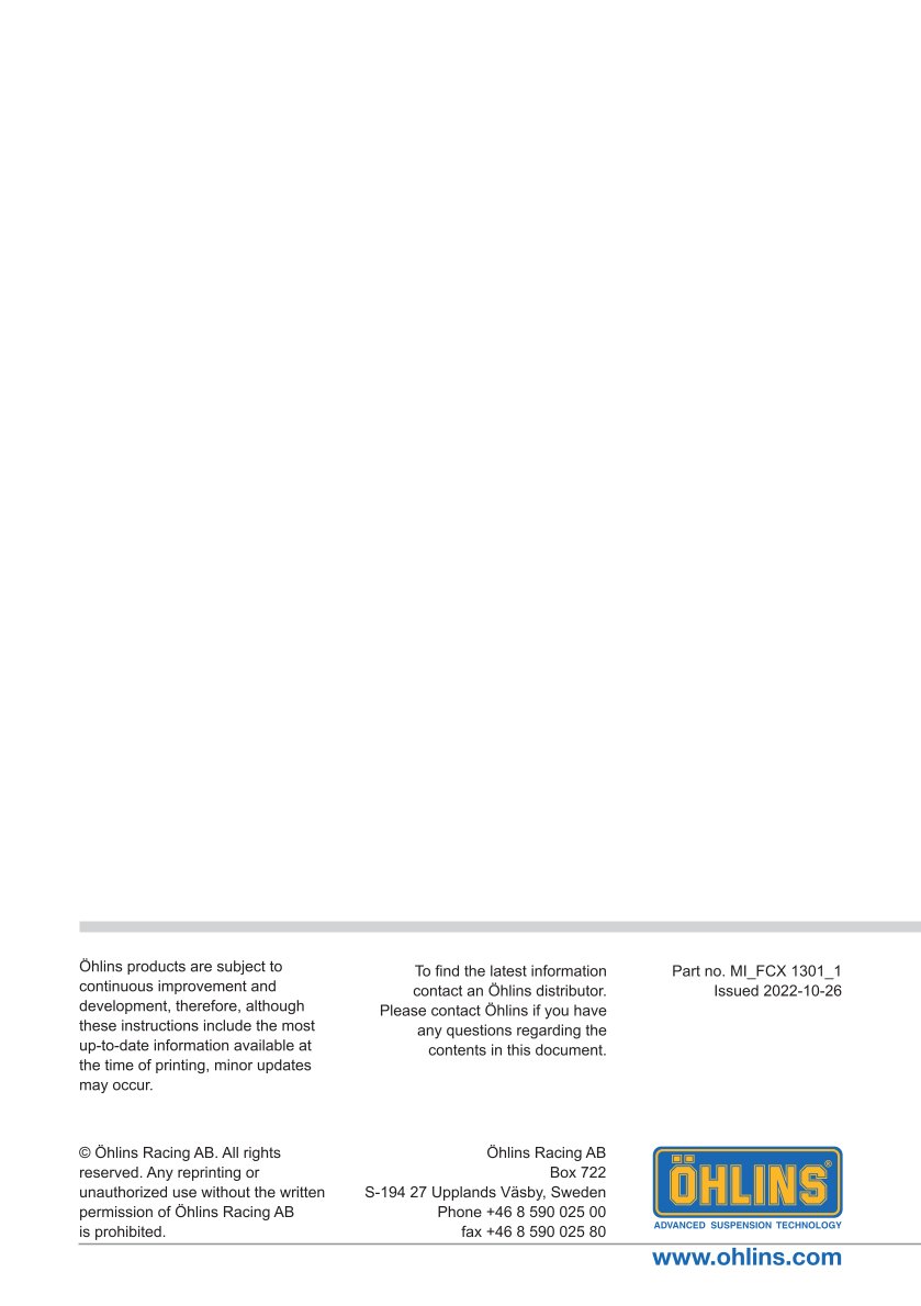 สปริงโช้คหน้า Ohlins FCX1301 For Husqvarna FE 450 2019-2023