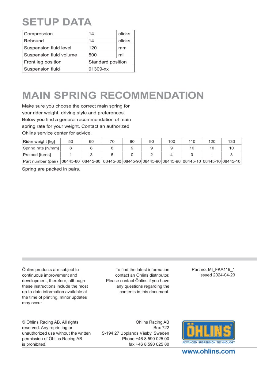 สปริงโช้คหน้า Ohlins FKA119 For Harley-Davidson Pan America 2021-2023