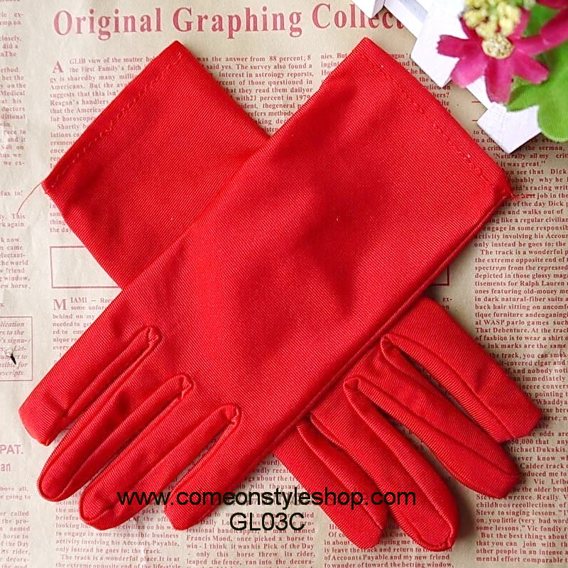 ถุงมือผ้าซาตินแบบสั้น ถุงมือออกงาน การแสดง แต่งงาน คอสเพลย์ Satin Short Gloves
