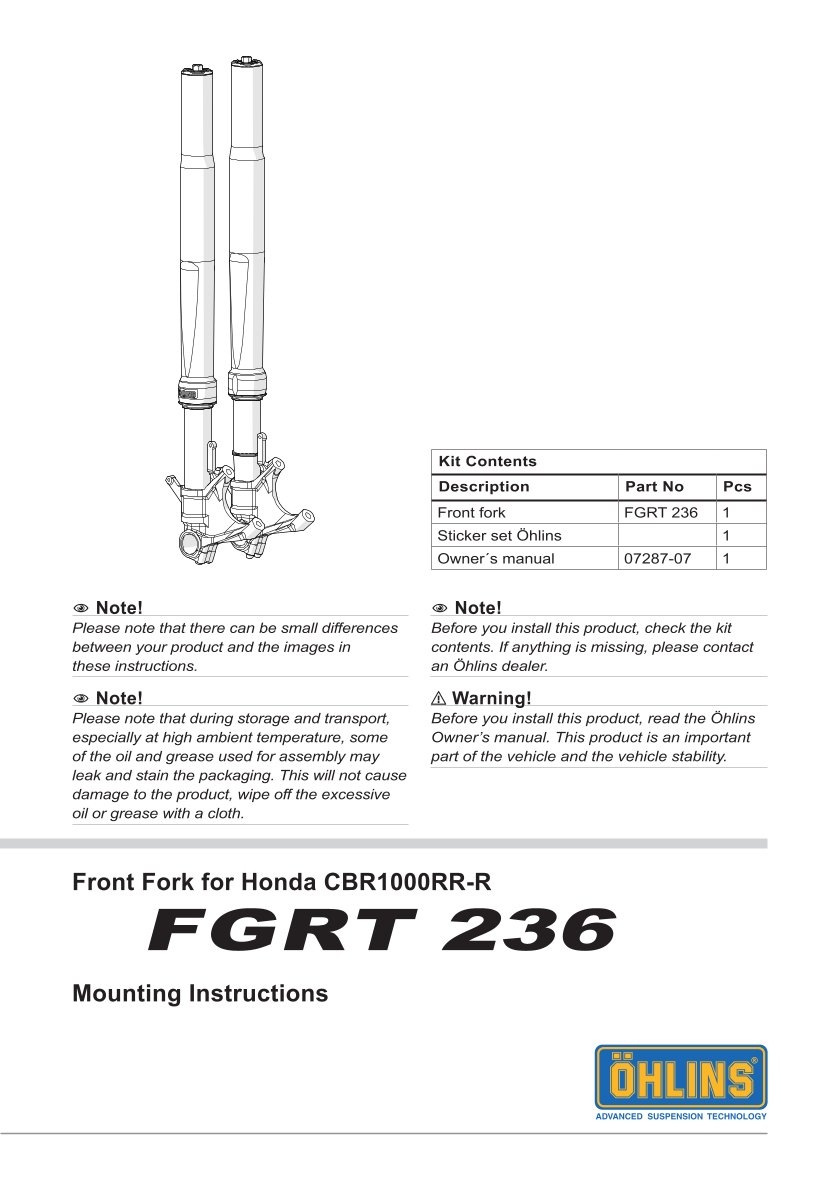 โช้คหน้า OHLINS FGRT236 FOR Honda CBR1000RR-R 2020-2023