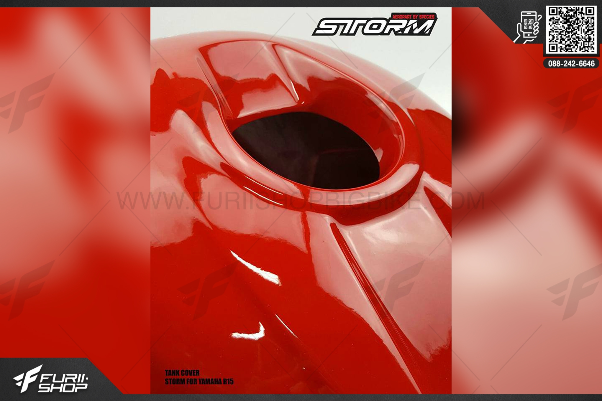 ครอบถังน้ำมัน STORM Rider(สตรอมไรเดอร์) FOR YAMAHA R15 สีแดง