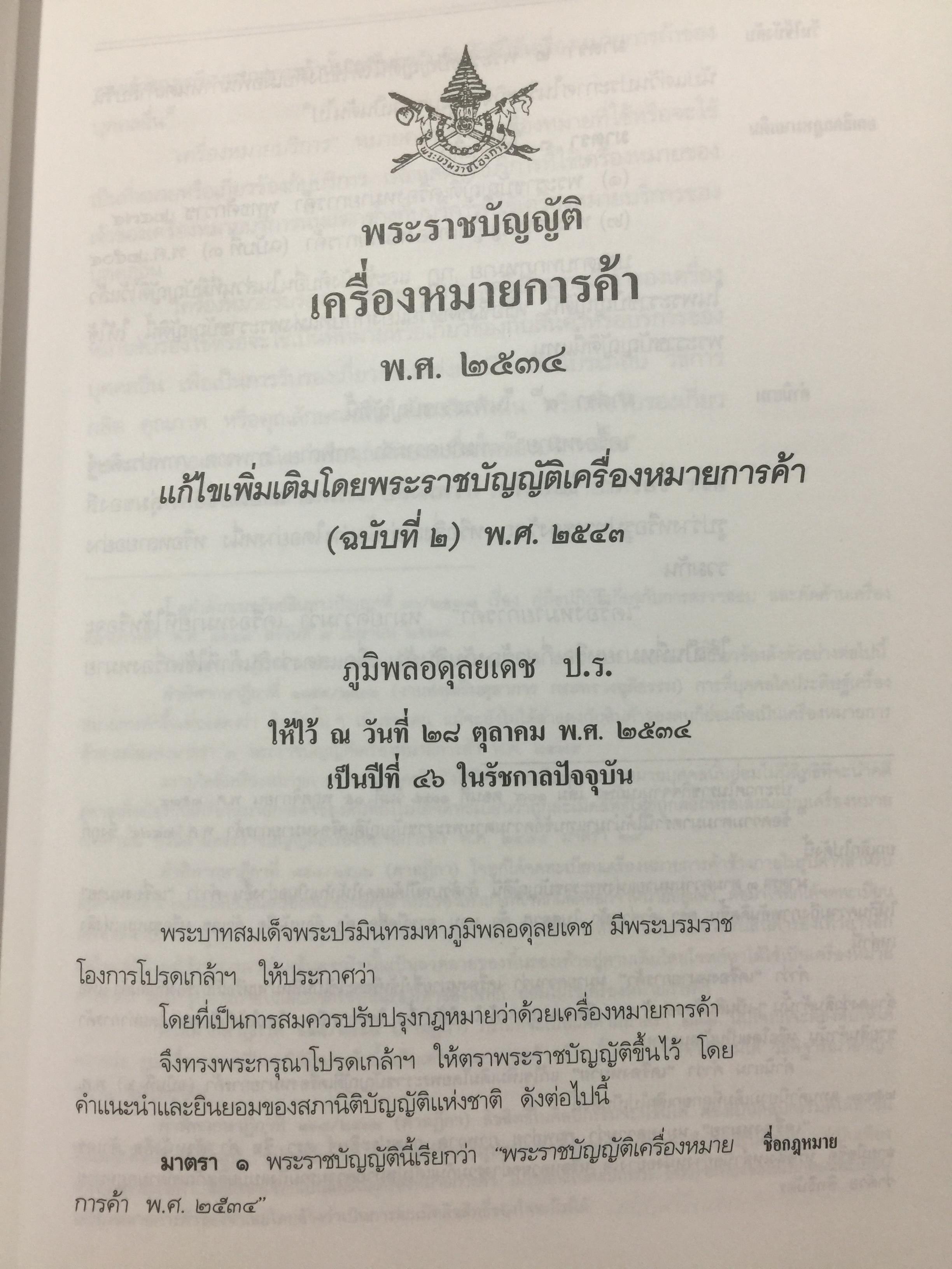 พระราชบัญญัติ เครื่องหมายการค้า พ.ศ.2534. ผู้เขียน เดชอุดม ไกรฤทธิ์ ทนายความ. 0 กก.