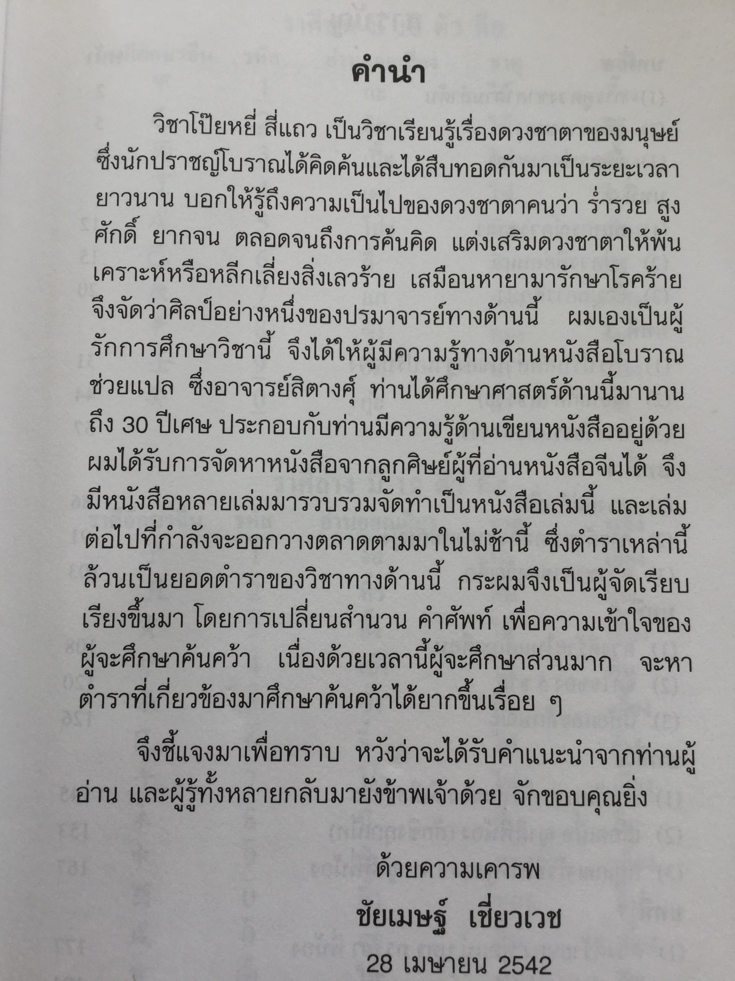 เคล็ดลับดวงจีน. โป๊ยหยี่(สี่แถว) ฉบับภาษาไทย. โดย อาจารย์ชัยเมษฐ์ เชี่ยวเวช. 700 กรัม