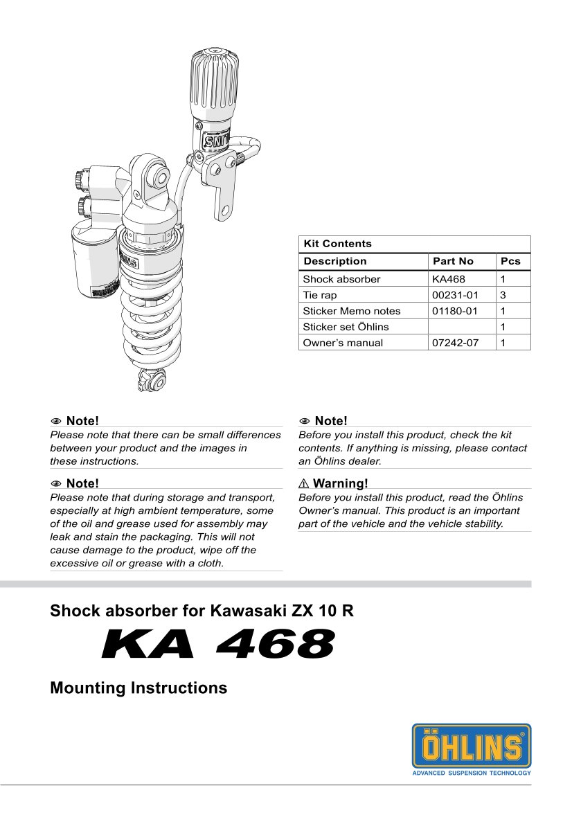 โช๊คหลังแต่ง Ohlins KA468 For Kawasaki ZX-10RR ปี 2018-2023