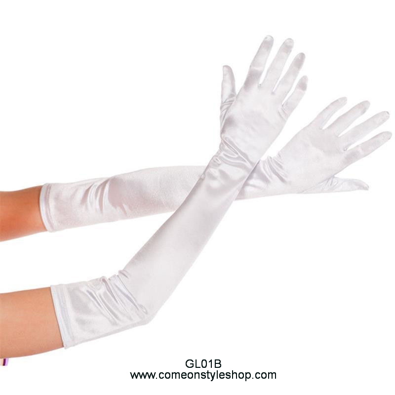 ถุงมือออกงาน แบบยาว 21 นิ้ว ถุงมือเจ้าสาว ผ้าซาติน เรียบหรู วินเทจสไตล์ Long gloves satin wedding bridal